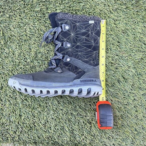NWOB Women Mid Calf Merrell Silverspun Lace Up Waterproof Winter Boots Sz7.5Blk - Picture 9 of 10